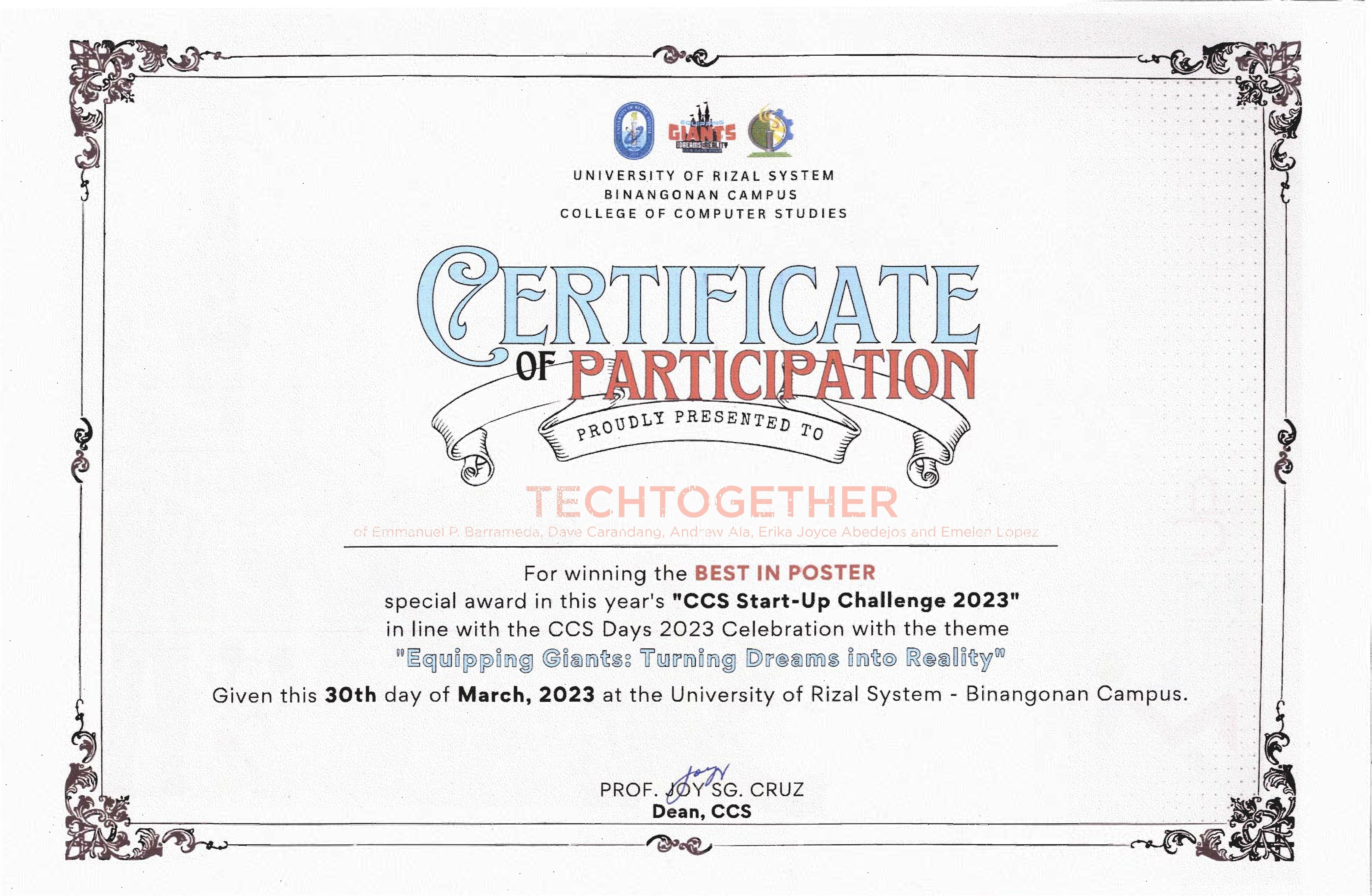 COLLEGE TechTogether Certificate